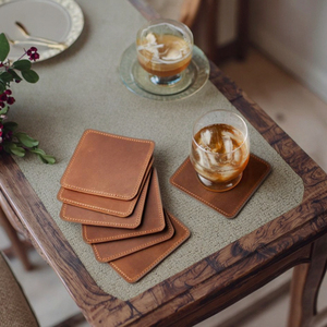 Genuine Crazy Horse Laser Engraved <b>Square</b> Coasters Real Leather Pad for Home Office Kitchen <b>Bar</b> <b>Table</b> Usage - Product Image 5
