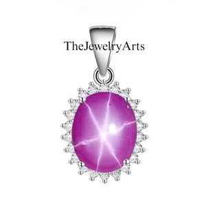 <b>Ruby</b> Star Pendant <b>Necklace</b> 925 Sterling Silver Natural <b>Ruby</b> VVS Clarity 10x8mm Oval Cabochon Trendy Women's Jewelry - Product Image 2