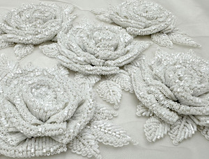 <b>White</b> 2027 New Luxury Heavy Beaded Full Design of rose flower made from patch <b>lace</b> for evening and bridal dress - Product Image 5