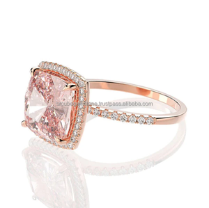 14K oro rosa acabado cojín corte moissanita diamante anillo Halo estilo aniversario y boda anillo de compromiso para mujer - Product Image 2