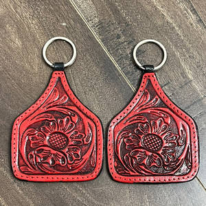 Porte-clés en cuir véritable fait main, gravé floral, style western, vente en gros, cadeau personnalisé - Product Image 2