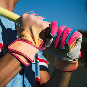 Gants de baseball tendance pour jeunes, en cuir rose avec accents bleus, design rembourré, pour le softball - Product Image 5