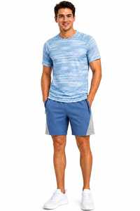 Ensemble t-shirt et short sport pour homme, couleurs contrastées, séchage rapide, polyester tricoté, tenue décontractée d'été, deux pièces - Product Image 6