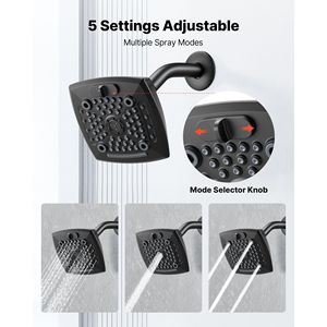 Set Doccia Completo con Soffione a Pioggia da 5.1 Pollici, 5 Impostazioni di Getto Regolabile, Miscelatore Monocomando per Vasca e Doccia, Bocchetta per Vasca - Product Image 5