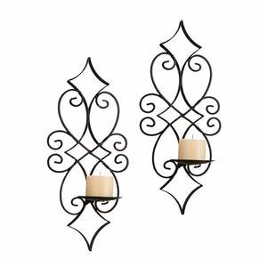 Ensemble de appliques murales en métal noir faites à la main, design orné à motifs en spirale, construction durable, lueur chaude, décoration d'intérieur classique et luxueuse - Product Image 1