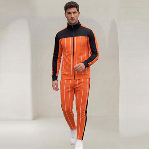 Men's Orange Striped Tracksuit Full Zip Sweatsuit Joggers Set Mens 100% Polyester Zipper <b>Jacket</b> Sports Pajama Set Men - Product Image 1