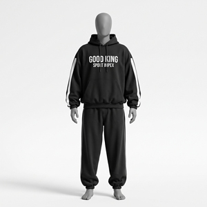 Conjunto de chándal oversize negro con paneles de contraste en las mangas, sudadera con capucha y pantalones de chándal de corte holgado, ribete bicolor y forro polar grueso cepillado. - Product Image 1
