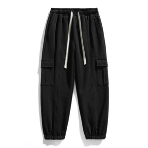 Pantalon de jogging cargo tricoté pour homme, couleur unie, taille mi-haute, taille élastique, coupe décontractée, coupe-vent, respirant, grandes poches, coupe ajustée à la cheville - Product Image 2