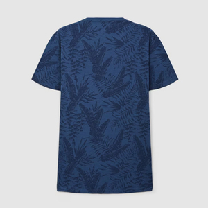 เสื้อยืดคอกลมแขนสั้นพิมพ์ลายทรอปิคอลสีน้ำเงินสำหรับผู้ชาย ทรงปกติ ผ้าฝ้ายเจอร์ซีย์ สวมใส่สบายๆ - Product Image 5