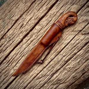 Couteau utilitaire SHARP POINT TRADES, lame en acier à pointe traînante, bord droit, manche en bois, étui en cuir de vachette, longueur totale 6,7 pouces, pour le bricolage - Product Image 6