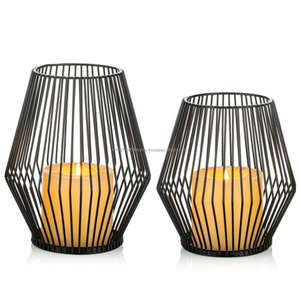 Strategic Style Decorated Black Coated Metal Candle Holders Wire Pillars Set Unique Stand for Home Use Three Sizes From India - Product Image 2