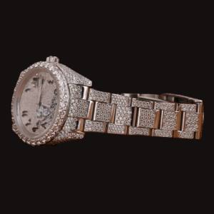 Montre Hip Hop Classique à Cadran Blanc avec Chiffres Arabes et Boîtier Rond Entièrement Sertie de Diamants Moissanite, Fonctionnalités de Montre Mécanique - Product Image 2