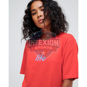 Camiseta de Algodón Roja Extra Grande para Mujer, Cuello Redondo, Corte Holgado, Color Sólido, Manga Corta, Tejido Jersey, Estilo para Todas las Temporadas - Product Image 3
