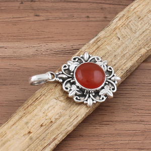 Pendentif en onyx rouge naturel en gros, argent sterling 925 plaqué platine, style vintage, charmes en pierre rouge, bijoux sertis - Product Image 3