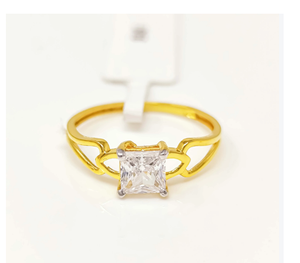 Exquisito Anillo de Oro Sólido de 22K para Mujer, Elegante Anillo Solitario con Circonita Cúbica Corte Princesa y Tallo en Forma de Corazón, Joyería Fina al por Mayor, Regalo - Product Image 1