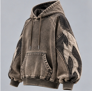 Sudadera con Capucha Oversize para Hombre, Estampado de Llamas, Estilo Hip Hop, Bolsillo Canguro, Color Marrón Otoñal - Product Image 3