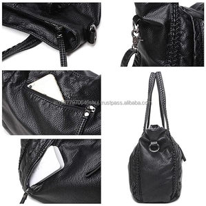 Sac cabas en cuir véritable pour femme, motif Saffiano, fermeture à rabat, deux poignées, style classique, usage quotidien, noir - Product Image 4