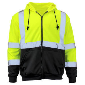 Safety Reflective Hi Vis Hoodie Zipper Closure Hood With Drawstrings High Quality Reflective <b>Strips</b> Construction Safety Hoodie - Product Image 6