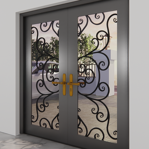 Porte d'entrée de sécurité en fer forgé de qualité supérieure, porte commerciale durable avec verre trempé, conception étanche pour l'entrée - Product Image 1