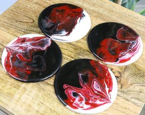 Personalized Handmade Round Resin Coasters Artistic Floral Marble Designs <b>Gold</b> Foil Home Decor - Product Image 1