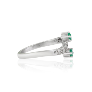 High End Quality Beautiful 925 Sterling <b>Silver</b> Natural Round <b>Emerald</b> & Diamond Wave Band Unique Design <b>Ring</b> Gift For Her - Product Image 4