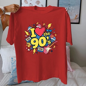 Camiseta de Mujer de Algodón 100% Tejido Estampado Casual Estilo Años 90, Corte Regular, Cuello Redondo, Manga Corta, Tela de 180g - Product Image 5