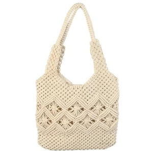 Sac de plage en coton au design attrayant, sac à bandoulière rayé multicolore, vert olive, décontracté, été, avec pompons, grande capacité - Product Image 6