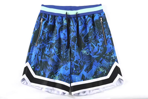 Men's Blue Print Quick Dry Drawstring Shorts Regular Fit Summer Sport Wear Polyester Material Sports Jerseys - Product Image 2
