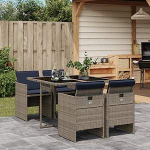 Conjunto de Comedor Plegable de 5 Piezas para Patio, Gris, Mimbre Sintético, Juego de Jardín para 4 Personas - Product Image 1