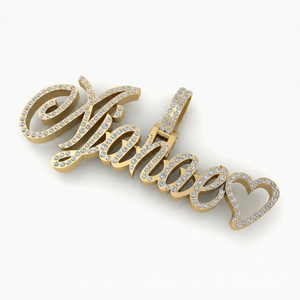 Collar Personalizado con Colgante de Corazón con Iniciales en Cursiva, Estilo Hip Hop, Chapado en Oro Rosa, Plata 925, Moissanita, Regalos para Fiestas de Graduación - Product Image 1