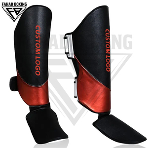 Protège-tibias de boxe personnalisés noir et rouge, meilleur fournisseur, pour entraînement de combat, en cuir, avec fermeture auto-agrippante, équipement de protection de boxe - Product Image 4