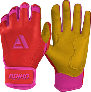 Gants de frappe de baseball rouge et rose, manchette courte, antidérapants, fermeture auto-agrippante, haute qualité, fabriqués par Adiha Impex - Product Image 3