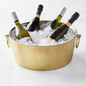 Seau à glace de luxe en aluminium martelé argenté, refroidisseur de vin et de boissons, bol à champagne en acier inoxydable pour hôtel, bar, fête, vaisselle de table - Product Image 4