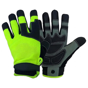 Gants de travail flexibles à doigts entiers en néon vert lime et noir pour tronçonneuse, paume renforcée, fermeture réglable, antidérapants, pour hommes - Product Image 1