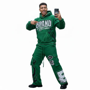 เสื้อฮู้ดดี้และกางเกงวอร์มพิมพ์โลโก้แบรนด์ Up Felt แบบทำเก่า ผ้าฟลีซคอตตอน 100% ชุดลำลองสำหรับทุกเพศ - Product Image 4