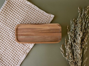 Plateau de service rectangulaire en bois d'acacia, finition naturelle, plateau de présentation pour la présentation des aliments, vaisselle de cuisine, vente en gros B2B - Product Image 1