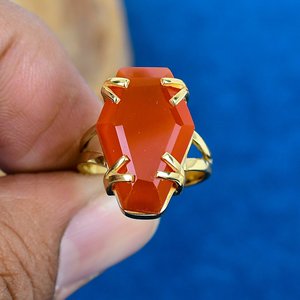 Handmade Coraline Gemstone Coffin Shape <b>Ring</b> 18k Gold Micron Over 925 Sterling <b>Silver</b> - Product Image 2