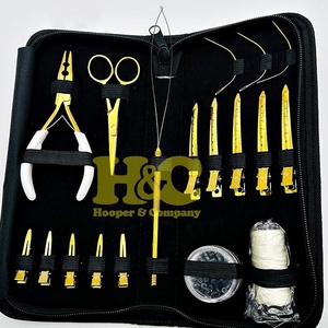 Nouveautés HOOPER COMPANY Kit d'outils pour extensions de cheveux en acier inoxydable Pinces Clips Aiguilles en forme de C Micro-perles Or Commercial - Product Image 2