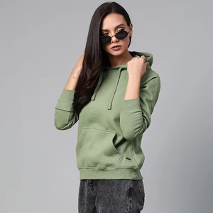 Women's Hooded Sweatshirt Solid Color Full Sleeve 100% Cotton Fleece Casual Autumn Wear Knitted Plain Dyed - Product Image 1