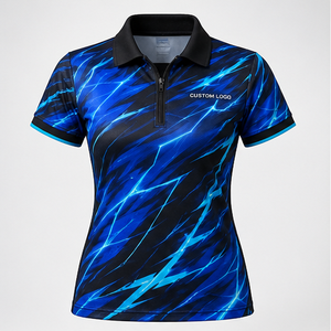 Polo Personalizado Negro con Rayo Azul Eléctrico para Mujer, Cierre de Cremallera de un Cuarto, Secado Rápido, Transpirable, Manga Corta, Uniforme de Golf, WPS-0744 - Product Image 1