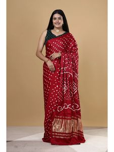 Sari Bandhej de Seda Gajji Pura de Primera Calidad, Hecho a Mano, Tradicional, para Mujer, Estilo Rajastaní y Gujarati, para Bodas y Eventos Étnicos - Product Image 1