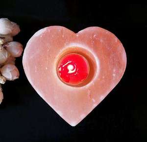Natural Himalayan <b>Pink</b> Salt Eco-friendly Organic Material Heart Shape Carved Rock Tealight Stand Home Decoration - Product Image 4