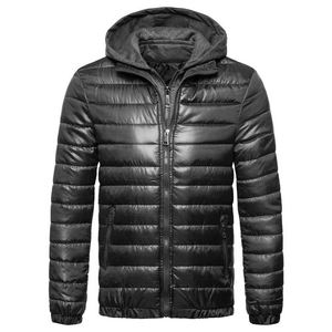 Blouson matelassé vert à capuche pour homme, coupe-vent, respirant, fermeture éclair, rembourrage en polyester, décontracté, hiver, coupe ample, manches régulières, 220g - Product Image 4