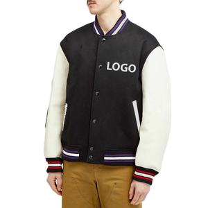 Chaqueta universitaria con mangas de cuero y diseño a la moda con logotipo personalizado, chaquetas para hombre al por mayor, chaqueta de bloque de color con cierre abotonado de béisbol - Product Image 1
