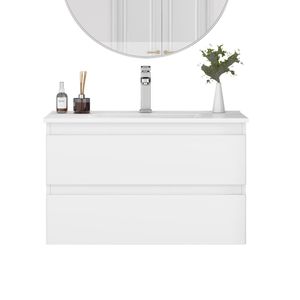 Mobile Bagno Sospeso da 32 Pollici con Doppio Cassetto, Ante Arrotondate, Sistema Soft-Close, Lavabo in Ceramica, Nessun Montaggio Hardware Richiesto - Product Image 6