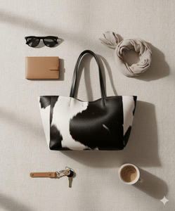 Cowhide <b>Tote</b> <b>Bag</b> Women's Fashion Shoulder <b>Bag</b> Black <b>White</b> Pattern Large Capacity Daily Use All Seasons - Product Image 5