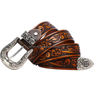 Custom Made Hand Carving Design <b>Engraved</b> Original Western Leather <b>Tooling</b> Belt for Cowboy Designer Metal Buckle Keeper & Loop - Product Image 2