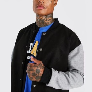OEM Custom Men's College Varsity Wool Letterman Coats High Street Stand Collar Patchwork Wholesale Winter <b>Accessory</b> Cheap Prices - Product Image 4