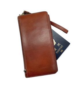 [Hot Pick] Castello Leather RFID Passport ID Case Wristlet Black Brown Boarding Pass <b>Wallet</b> Fashion Embossed Logo Zipper Closure - Product Image 3