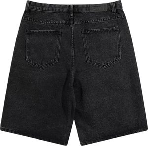Shorts en jean délavé foncé taille haute pour homme, coupe droite, décontractés, en coton, pour l'été, avec poches - Product Image 2